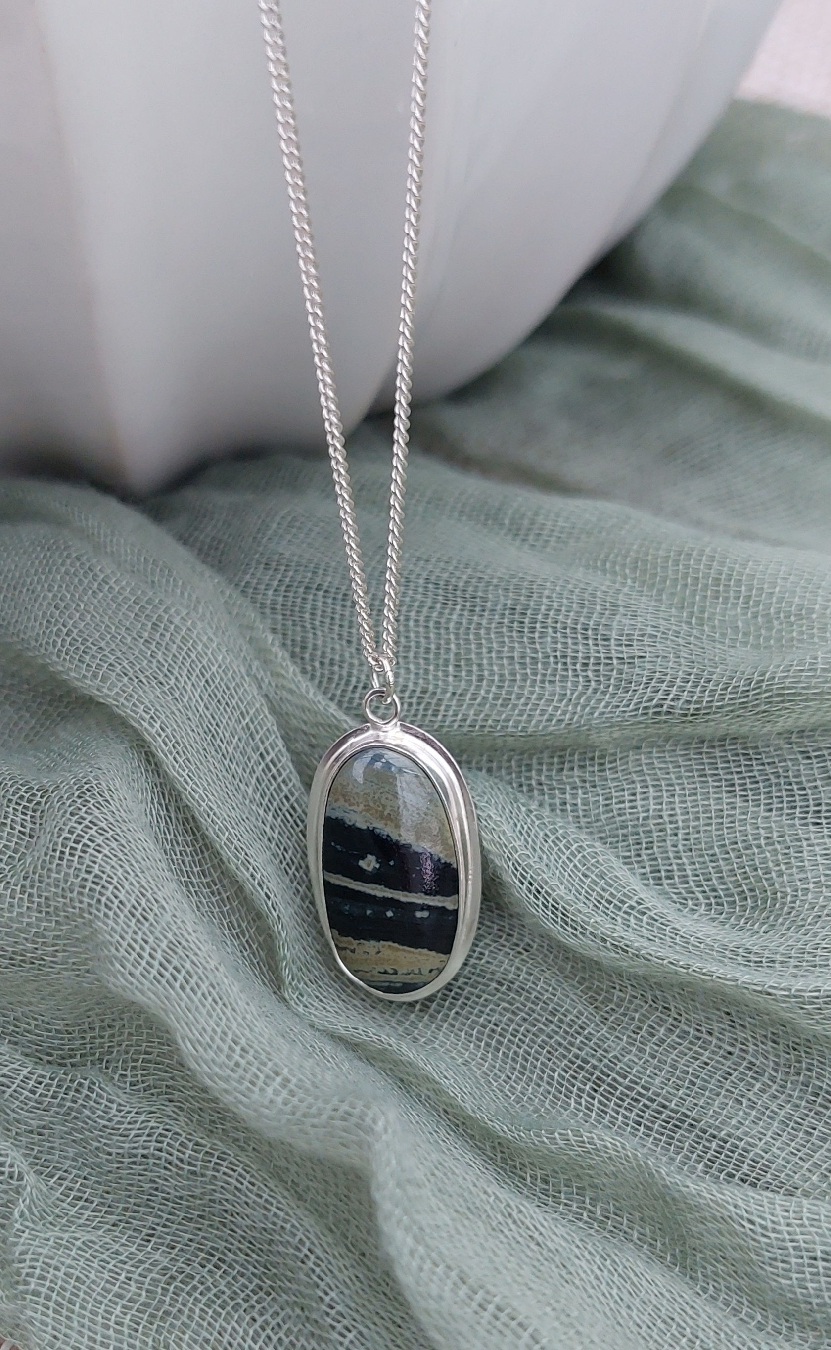 Shropshire's Benthall Blue Small Oval Eco Silver Pendant
