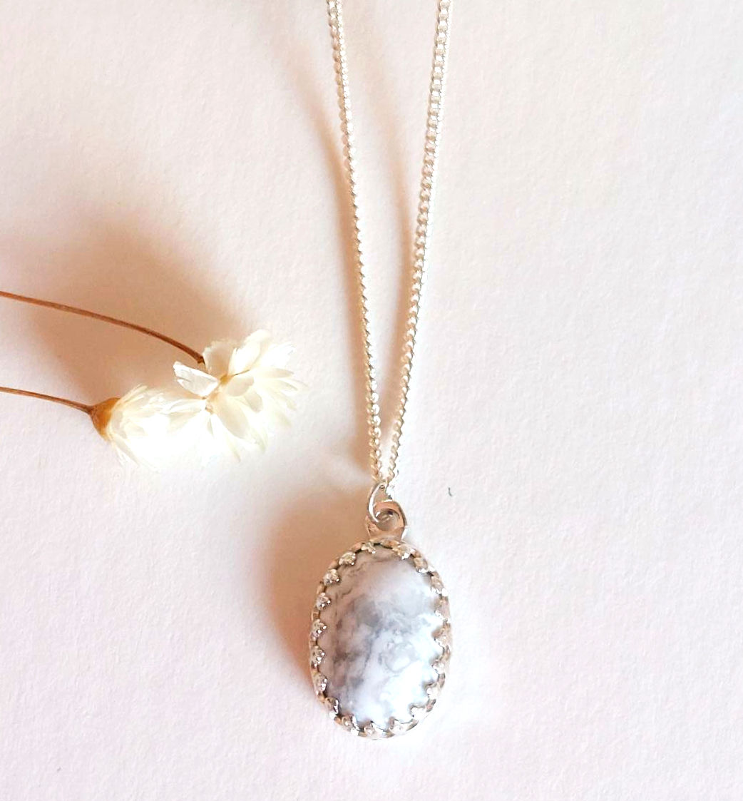 Howlite Pendant with 18" Sterling Silver Curb Chain