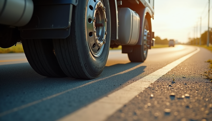 Eye-level view of a large truck tire being repaired on the roadside in Fort Lauderdale