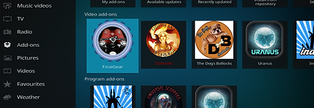 Go back to Kodi Home Screen and Final Gear will now be found and ready to use from the Add-ons section