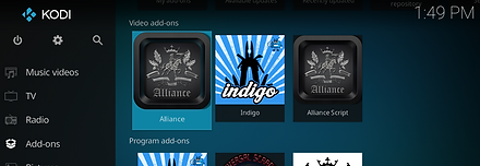 Go back to Kodi Home Screen and Alliance will now be found and ready to use from the Add-ons section