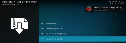 Wait for Zero Tolerance Repository Add-on installed pop up