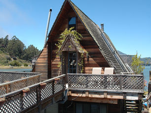 Alt text: Original A-frame houseboat at Gate 6½, Sausalito CA — Paul Bergeron's first property purchased in 1985