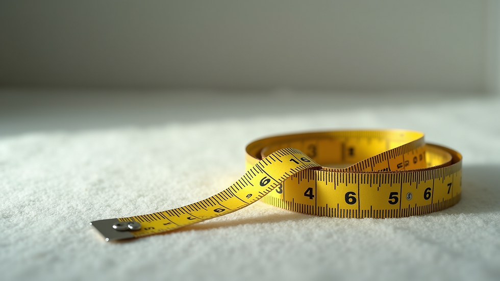 High angle view of a measuring tape laid out on a soft surface