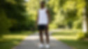 Male model in Casmir tank and shorts outdoors posing for a phot after a jog