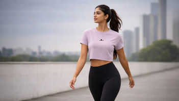 Model in Casmir crop top and leggings