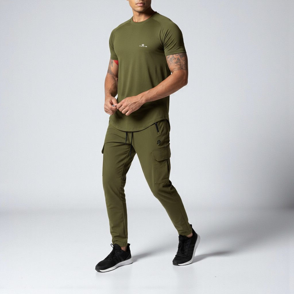 Casmir's Army green Long Raglan Training Tee for men, durable and breathable athletic shirt for workouts
