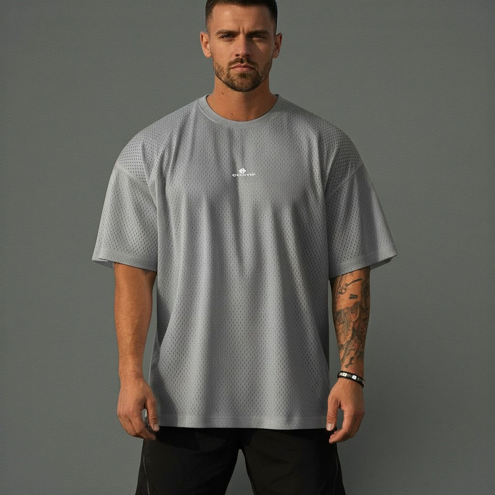 Casmir Titan Tee men’s oversized grey training t-shirt with drop shoulder mesh design, breathable quick-dry polyester fabric