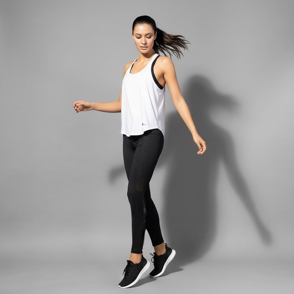 Women’s white T-Back athletic tank top by Casmir – gym and yoga activewear India