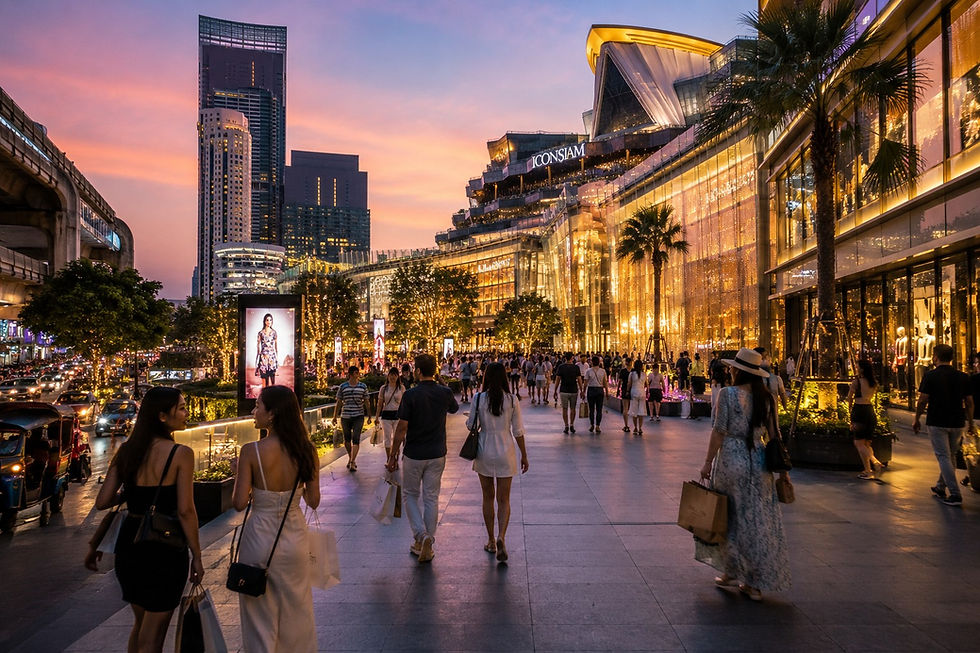 Bangkok's shopping districts blend tourism with fashion.