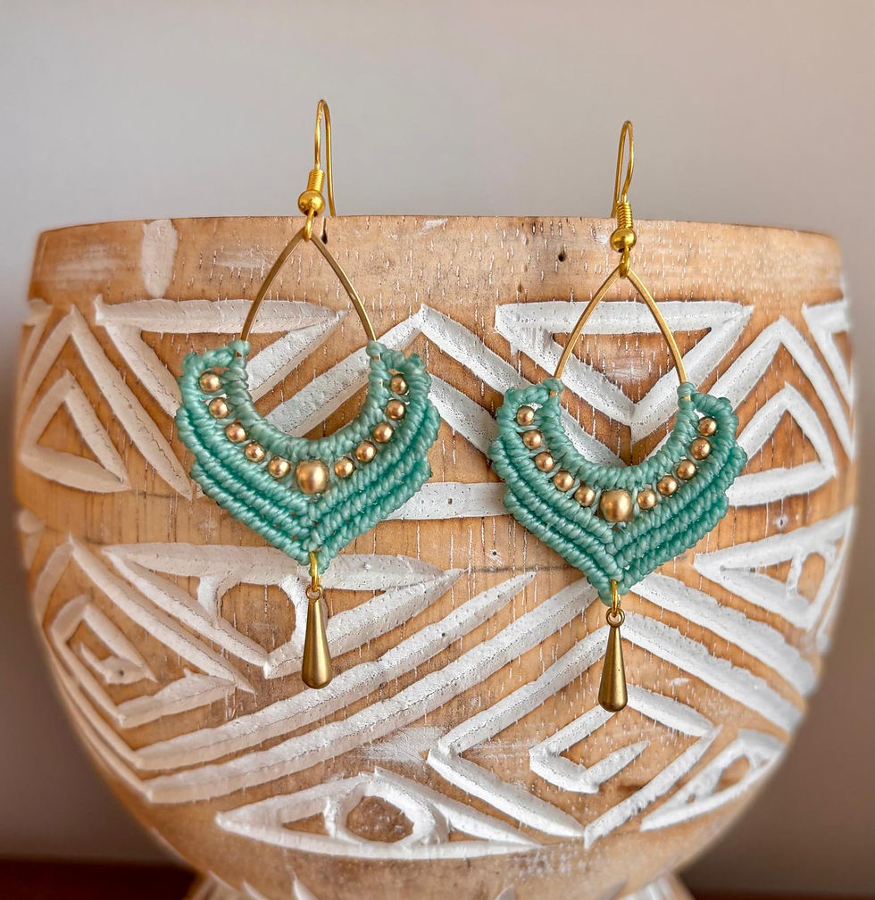 Miniature : Pendientes de micromacramé en tonos turquesa (mint) con detalles dorados