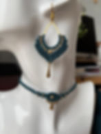 Miniatura: Conjunto artesanal en macramé azul petróleo