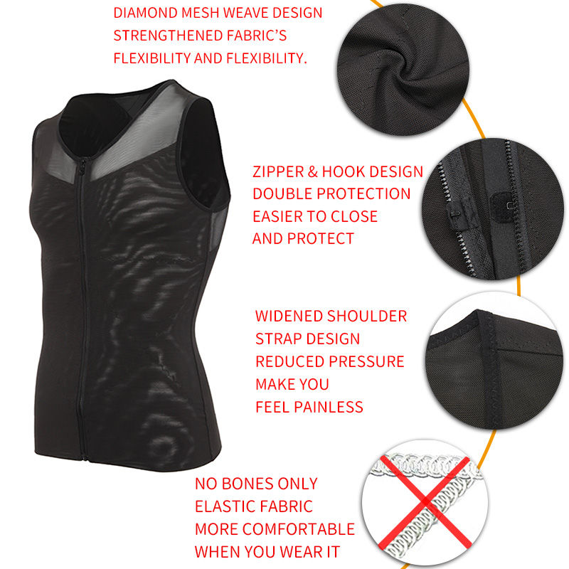 תמונה ממוזערת:  Belly Shaping Corset Top Gynecomastia Compression Shirts WIth Zipper Waist Trai