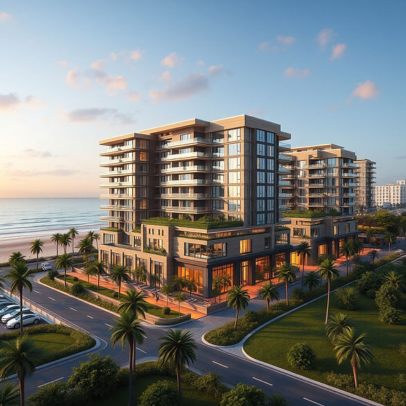 Property Development render of mixed-use development overlooking the beach 