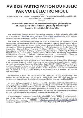 AVIS DE PARTICIPATION DU PUBLIC PAR VOIE ELECTRONIQUE