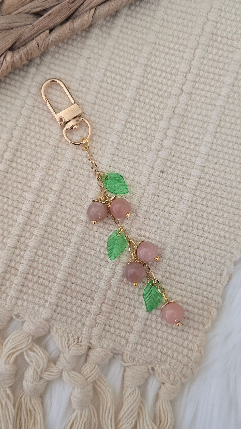 Peach Moonstone Fruit Keychain