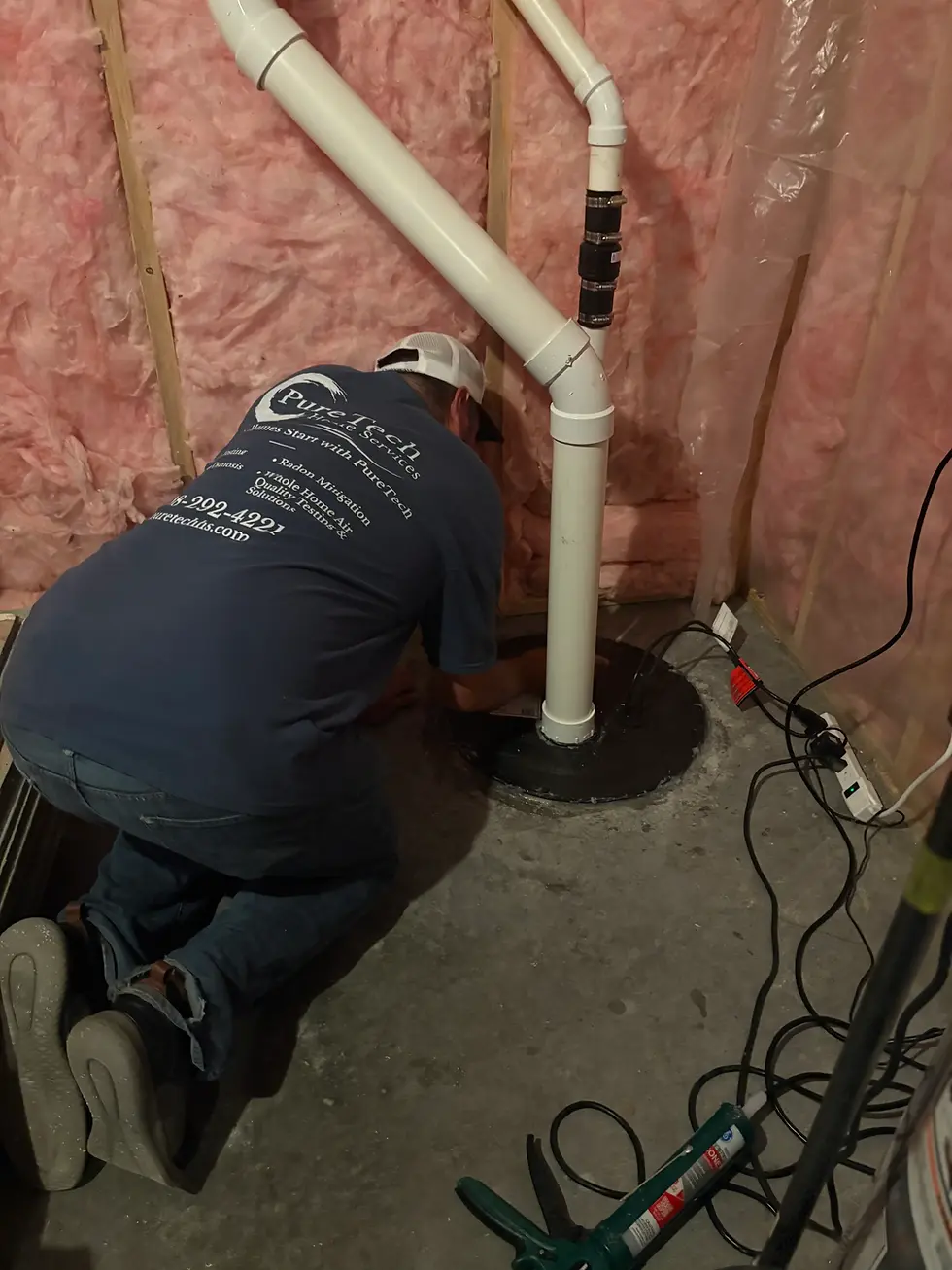 sump and drain tile system radon mitigation system installation