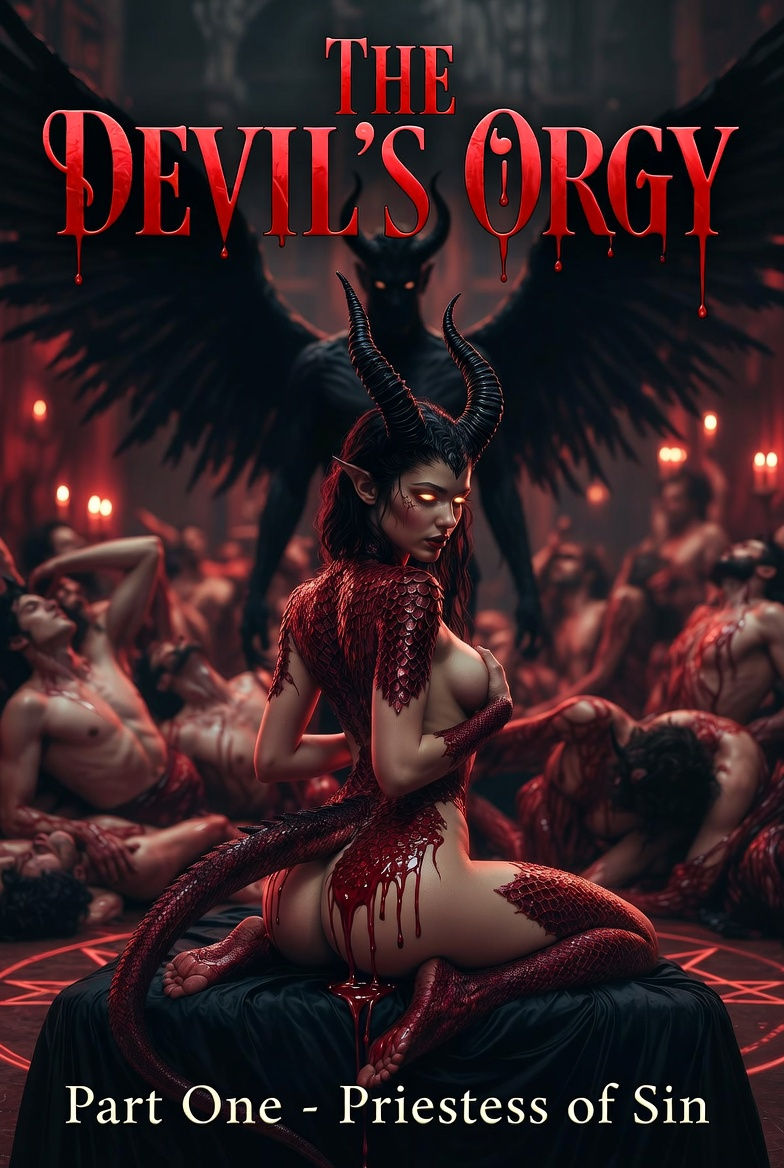 Dark, demonic scene with red and black tones.