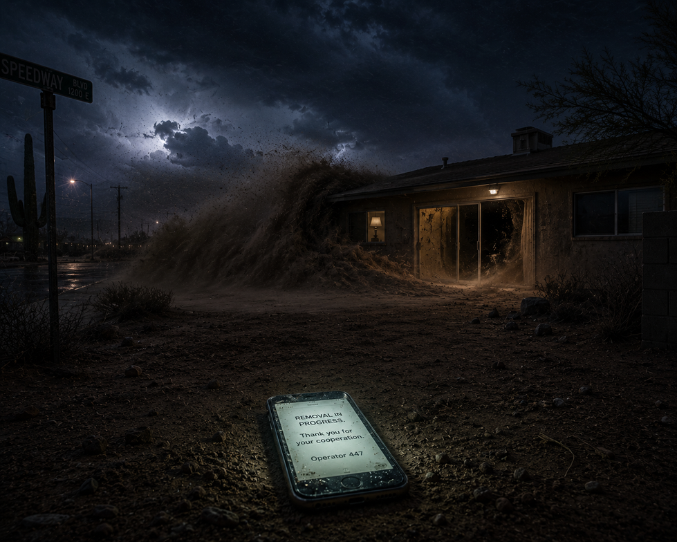 Mysterious night scene with illuminated tablet on ground.