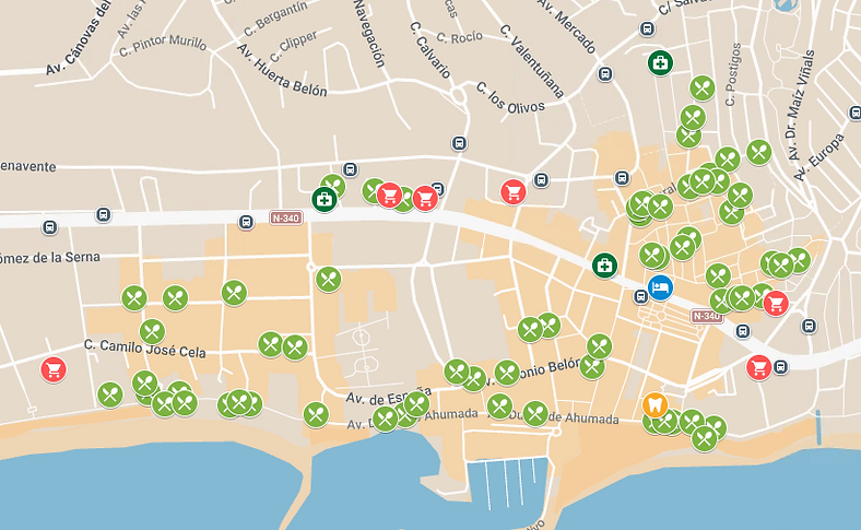 Óbal Hotel Marbella gluten free restaurants map.png