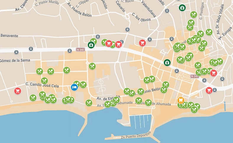 Puerto Azul marbella gluten free restauarants map