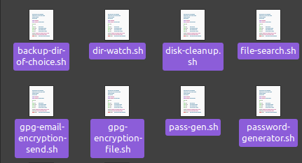 8 text files that are .sh extensions (bash scripts) used to demonstrate the relveant info in the editorial.