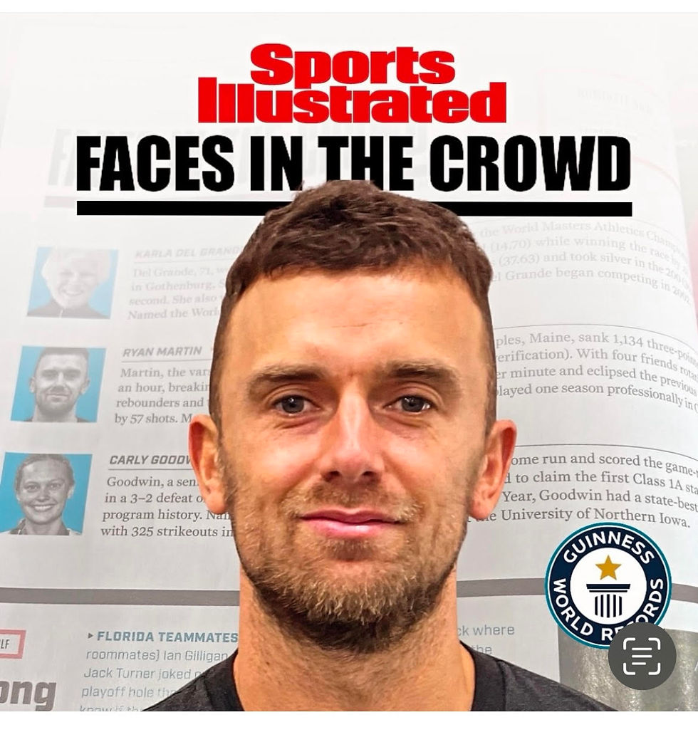 Saco Middle School physical education teacher and two-time Guinness World Record holder Ryan Martin prepares to take on his next challengeâbreaking the record for most high school three-pointers made in one hour during âA Record-Breaking Nightâ on November 10, 2025. (Photo credit: Sports Illustrated)