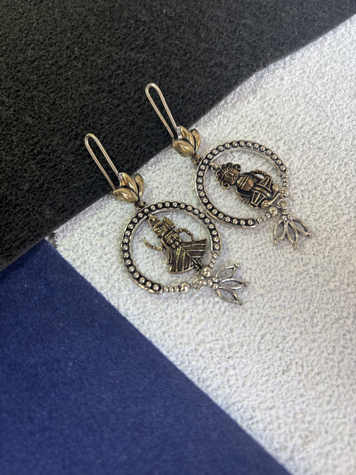 Oxidized Silver Tribal Figure Drop Earrings