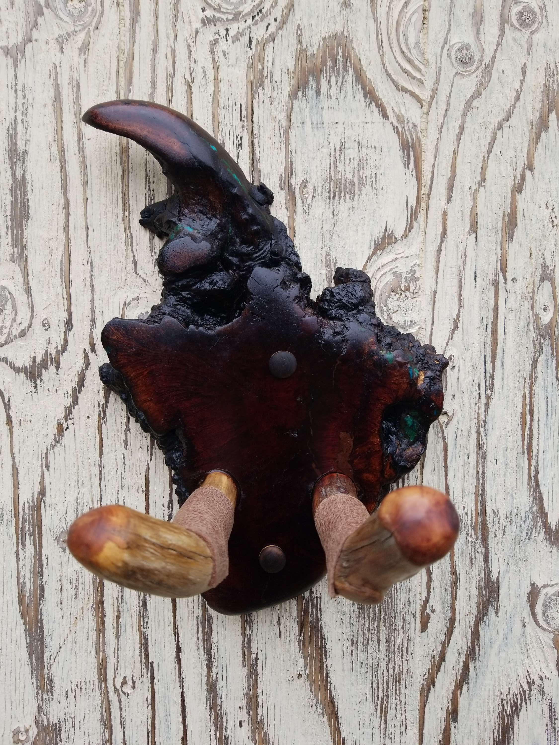 Guitar Wall Hanger Live Edge Manzanita with Blue Green Azurite Malachite Inlay