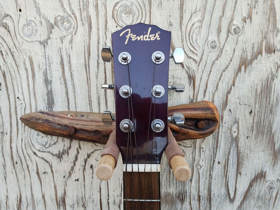 Thumbnail: Guitar Wall Hanger Live Edge Manzanita with Blue Turquoise Inlay 