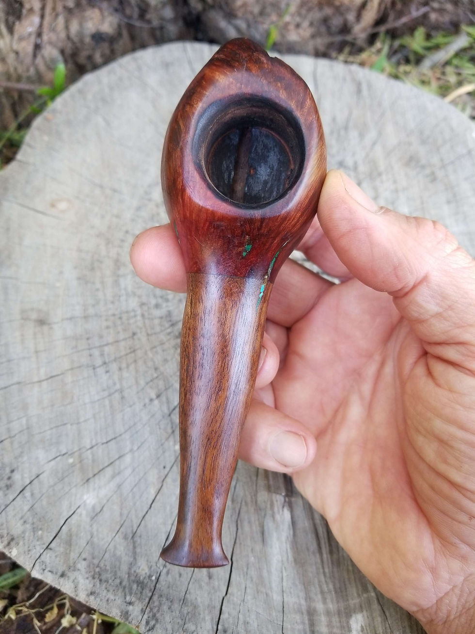 Thumbnail: Manzanita Pipe, Black Walnut Stem with Blue Turquoise, Deep Green Malachite In