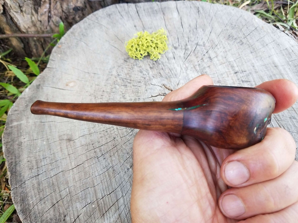 Thumbnail: Manzanita Pipe, Black Walnut Stem with Blue Turquoise, Deep Green Malachite In