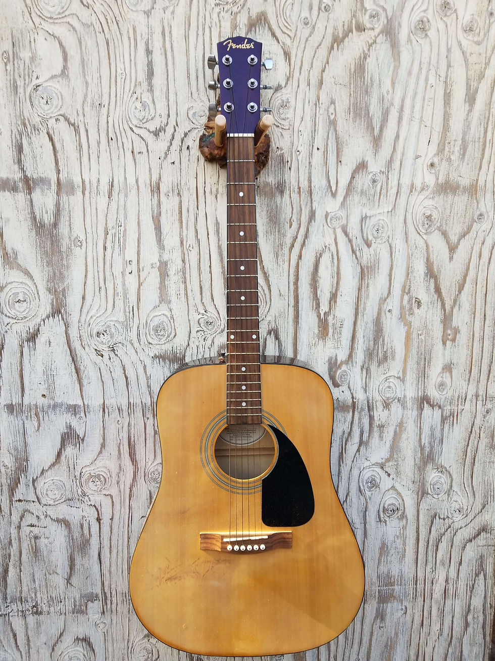 Thumbnail: Guitar Wall Hanger Live Edge Oak Burl with Blue Green Azurite Malachite Inlay 