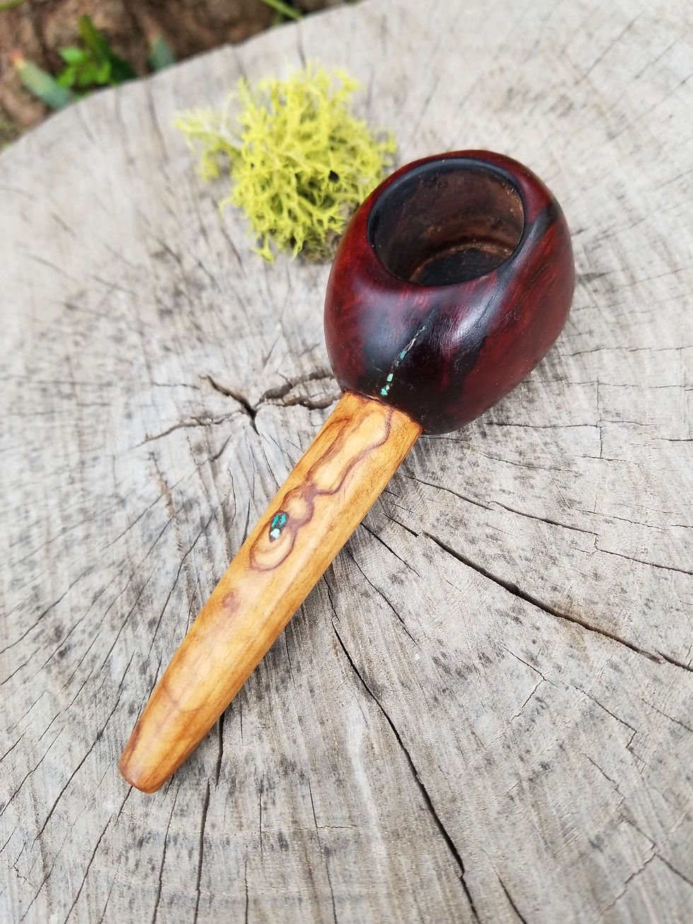 Thumbnail: Manzanita Cob Style Pipe, English Walnut with Bright Blue Turquoise Inlay 