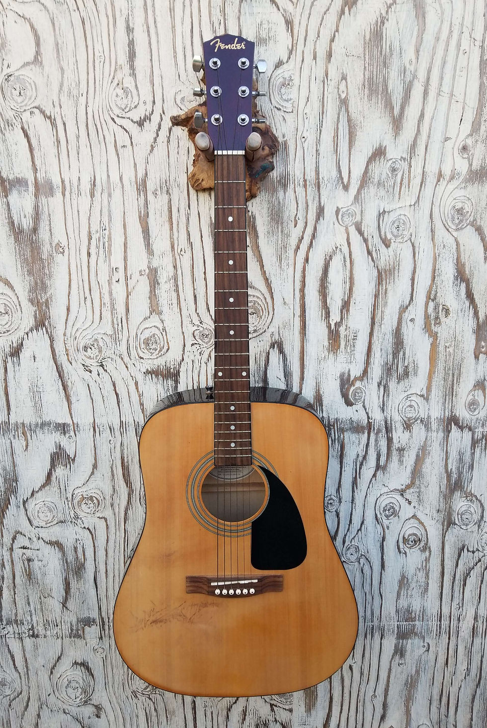 Thumbnail: Guitar Wall Hanger Live Edge Oak with Blue Green Azurite Malachite Inlay