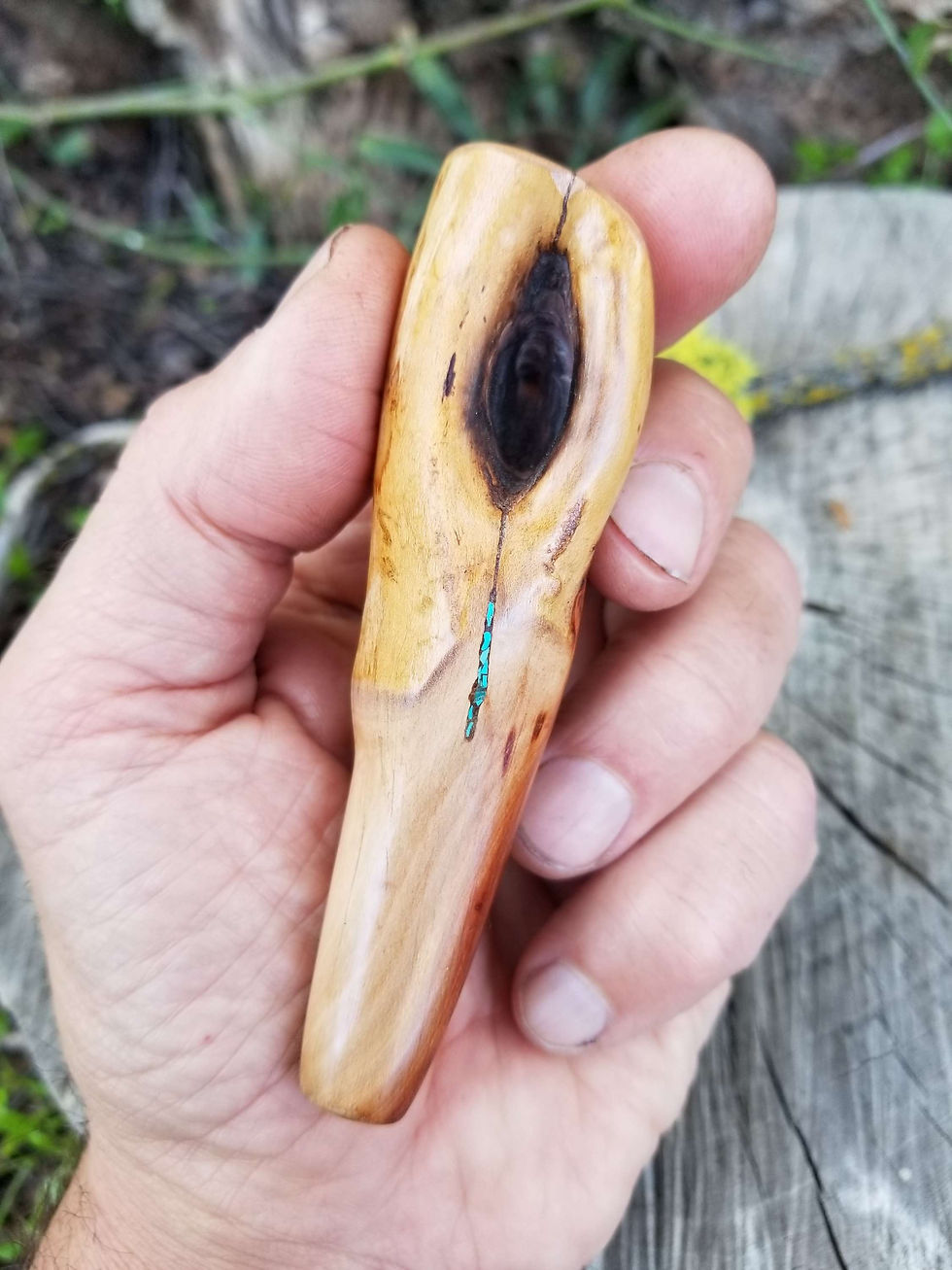Thumbnail: Mini Live Edge Manzanita Wood Smoking Pipe with Blue Turquoise Inlay