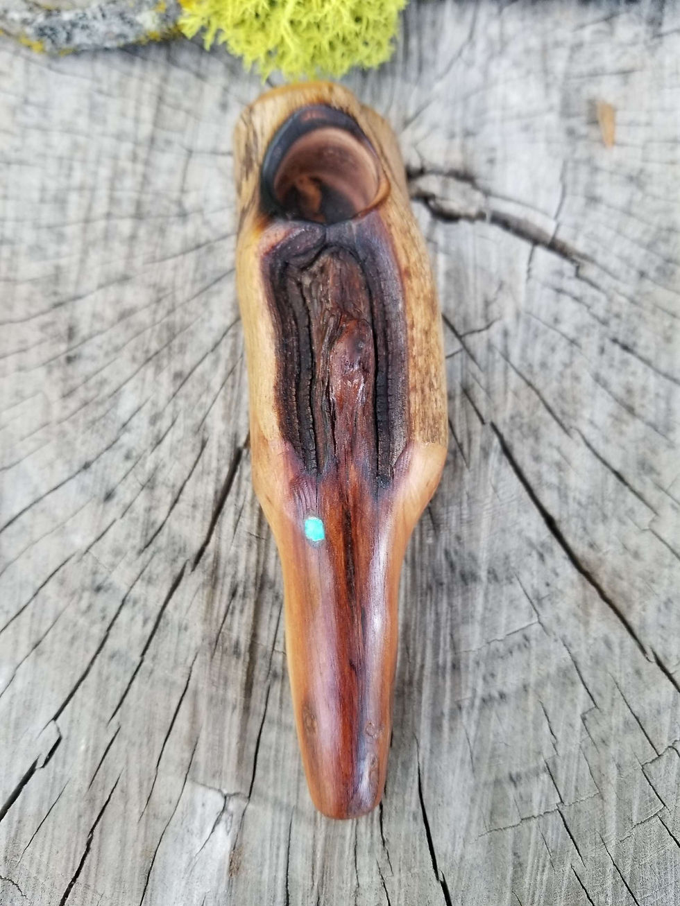 Thumbnail: Mini Live Edge Manzanita Wood Smoking Pipe with Blue Turquoise Inlay
