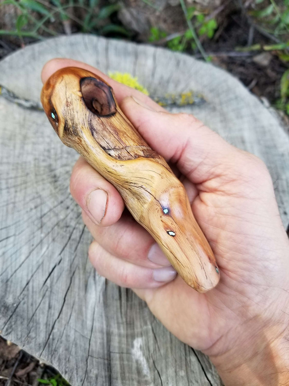 Thumbnail: Mini Live Edge Manzanita Wood Smoking Pipe with Blue Turquoise Inlay