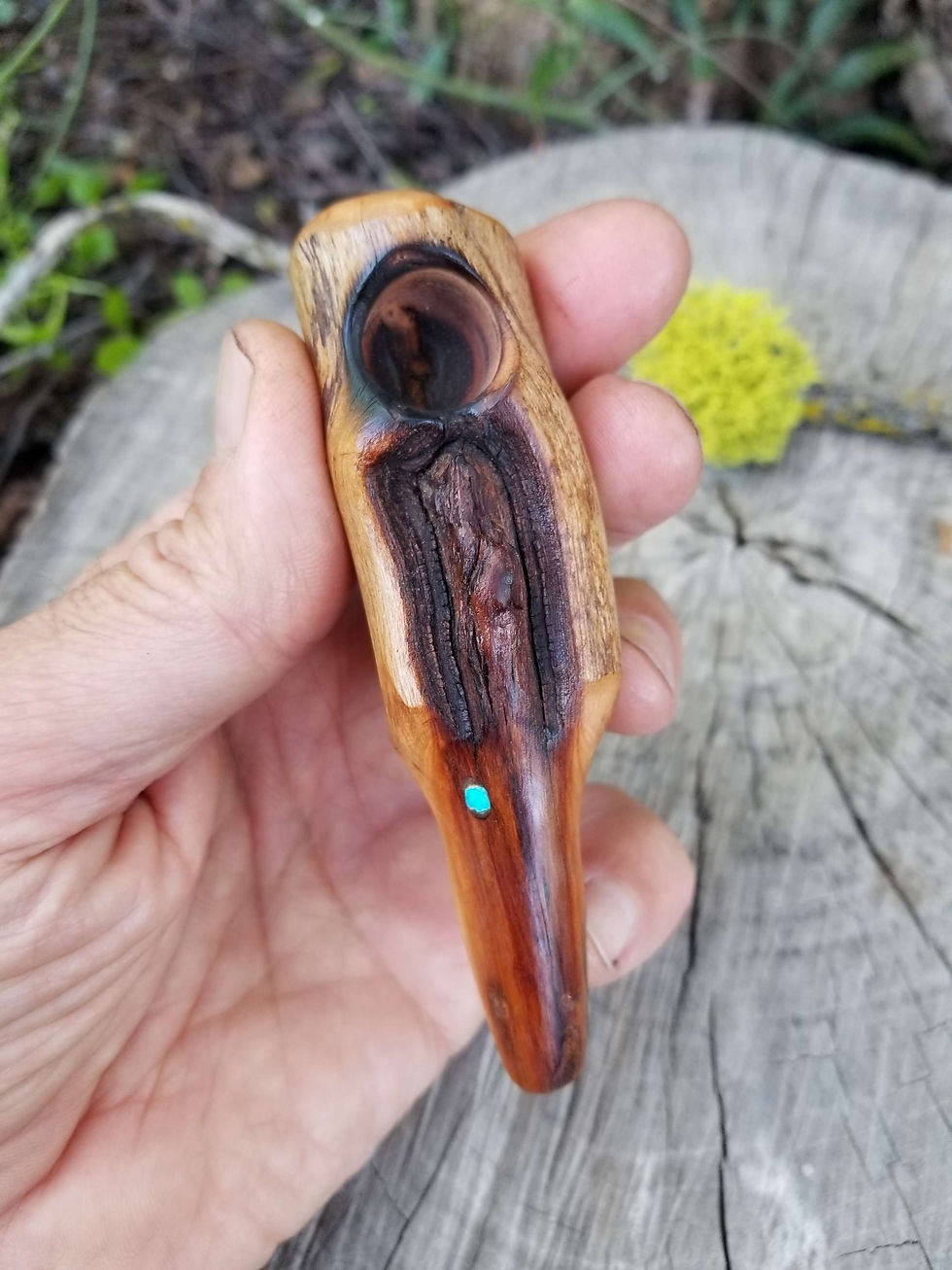 Thumbnail: Mini Live Edge Manzanita Wood Smoking Pipe with Blue Turquoise Inlay