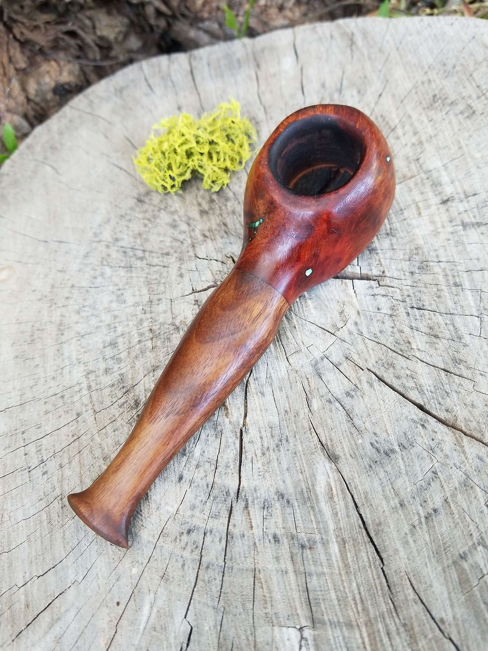 Thumbnail: Manzanita Pipe, Black Walnut Stem with Blue Turquoise, Green Malachite Inlay 