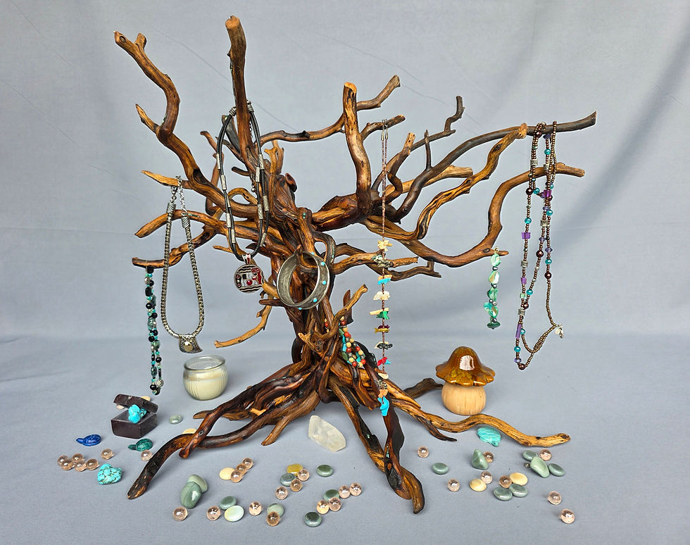 Thumbnail: Manzanita Tree Display Sculpture with Blue Turquoise Deep Green Malachite Inlay 