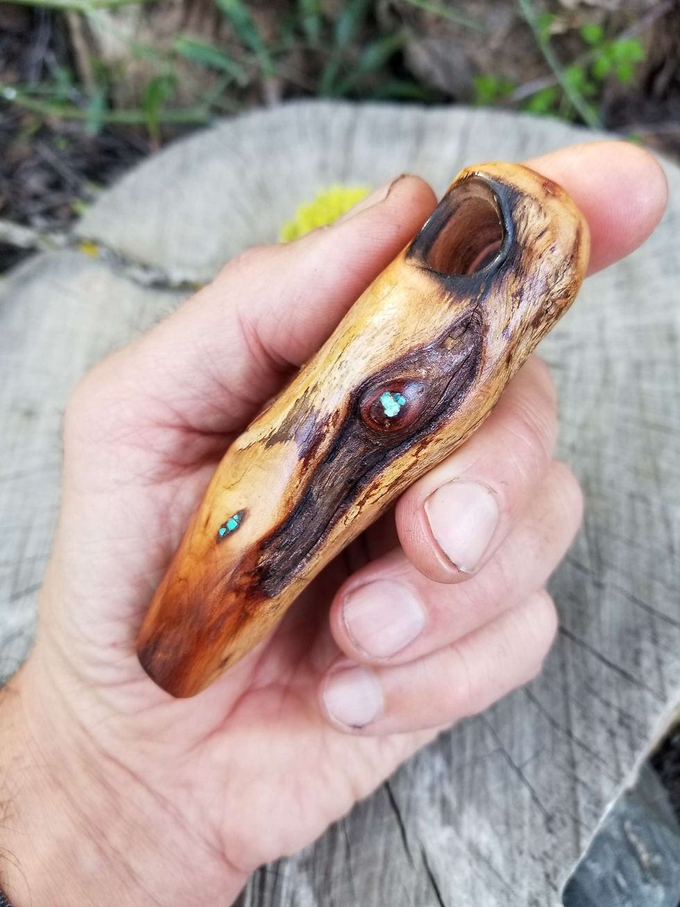 Thumbnail: Mini Live Edge Manzanita Wood Smoking Pipe with Blue Turquoise Inlay