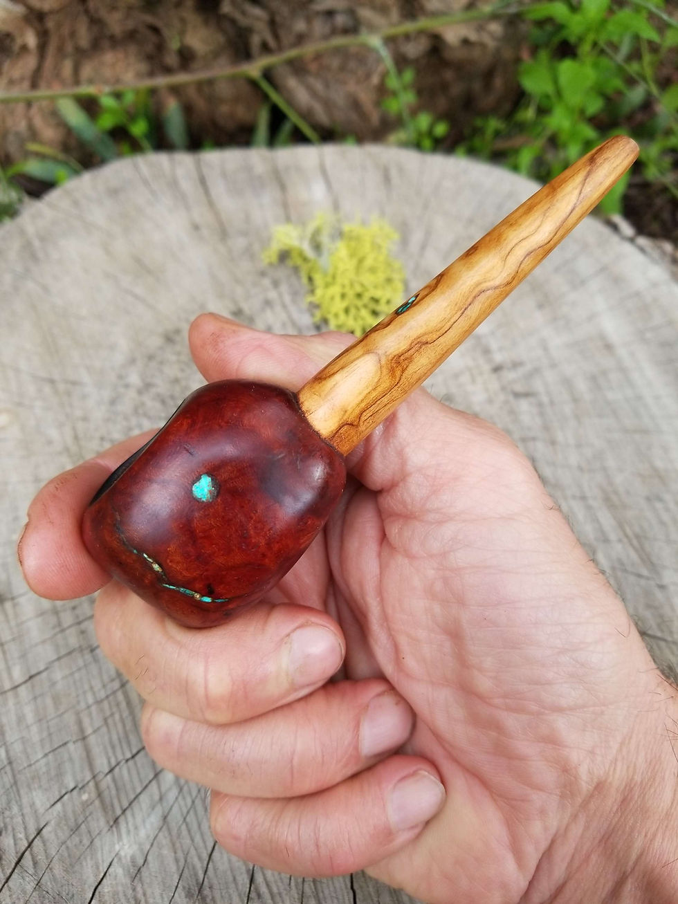 Thumbnail: Manzanita Cob Style Pipe, English Walnut with Bright Blue Turquoise Inlay 