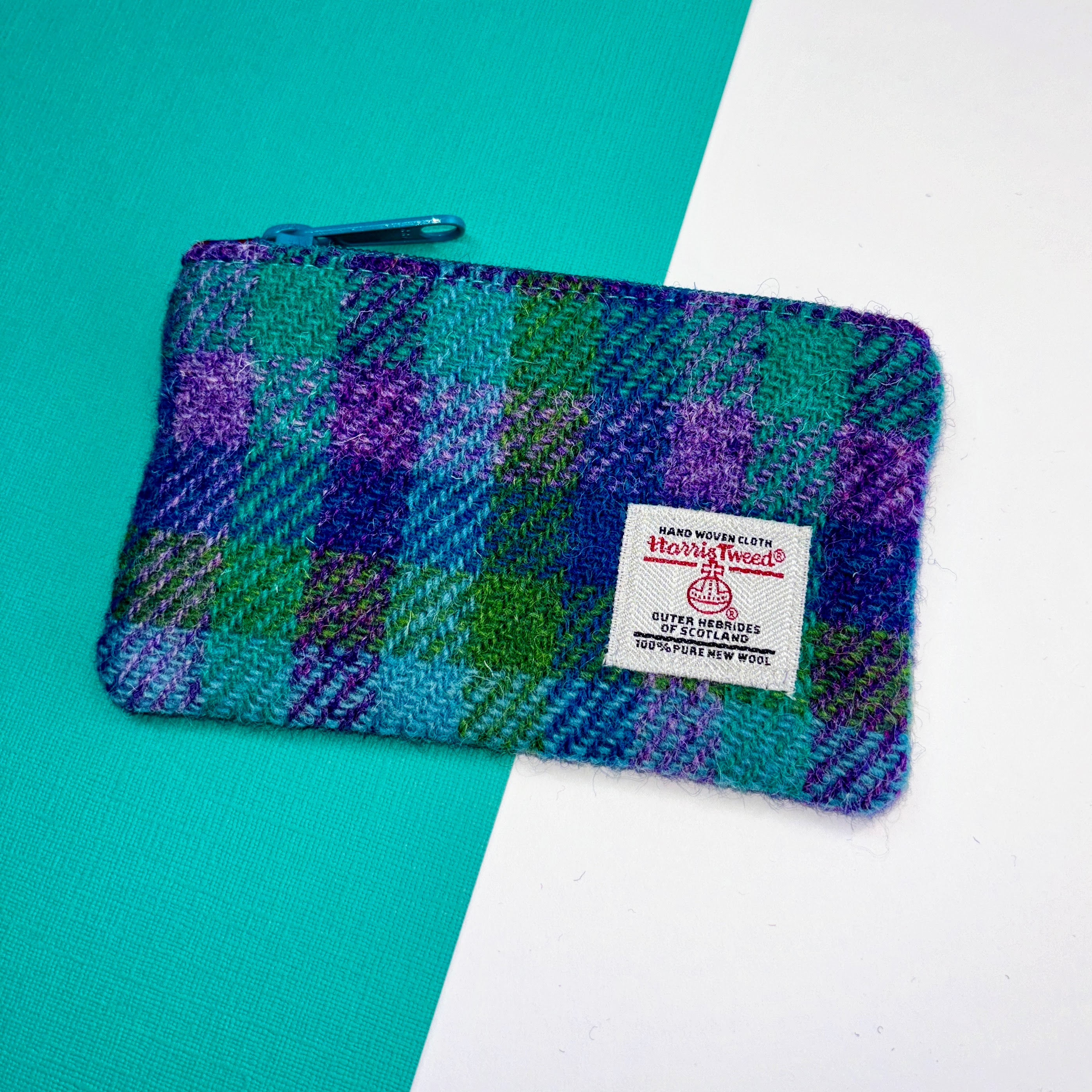 Purple and Green Square Check  Coin Pouch