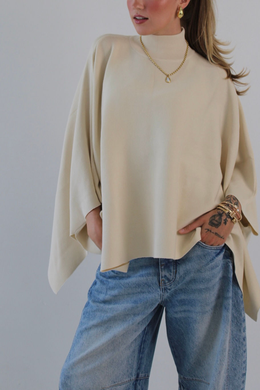 Thumbnail: Lauren Cream Poncho Sweater