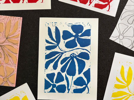 print-making supplies and colorful prints
