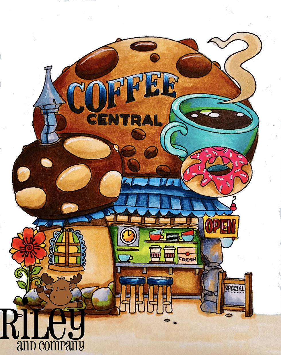 Riley and Company- Mushroom Lane Coffee Central Stamp- ML2437