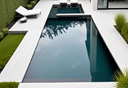 Modern architectural swimming pool integrated with contemporary home design
