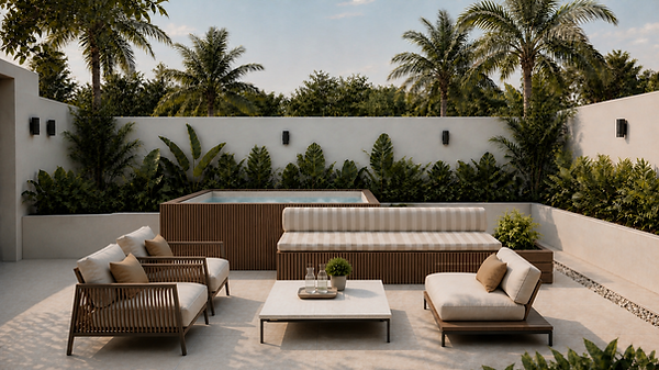 FlexPool Bloom with full-width entry stair, seating and integrated planter