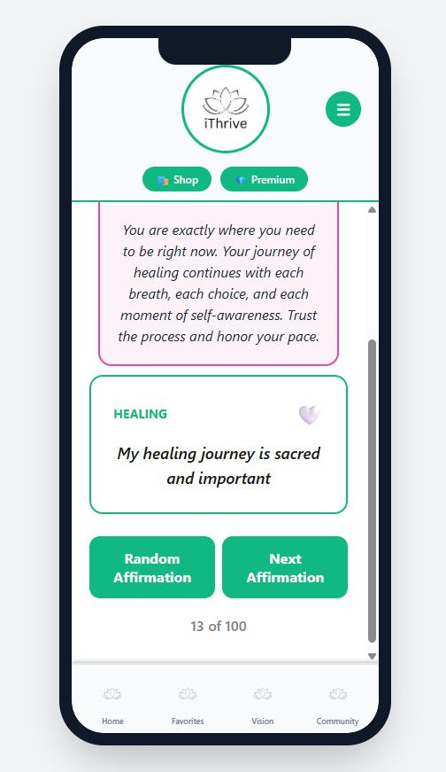 Close-up of a notebook with handwritten affirmations and a cup of tea